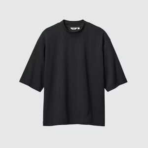 UNI QLO AIRism Cotton Oversized Mock Neck T-Shirt (Half Sleeve)